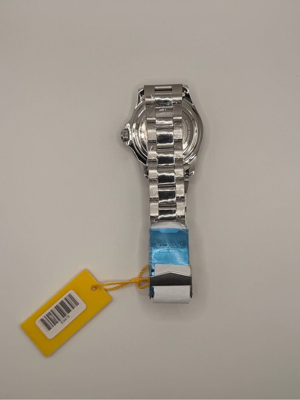 Invicta Men’s Silver Stainless Steel Watch with Blue Dial and Yellow Tag - Picture 2 of 4